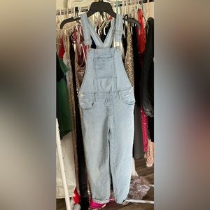 vintage jordache overalls railroad  blue/white stripe denim size kids L 10/12